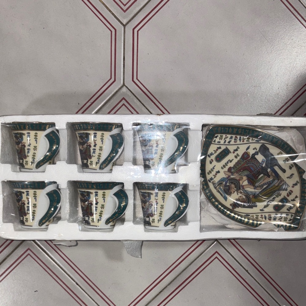 Egyptian - Vintage Ceramic Tea Set with Green Accents